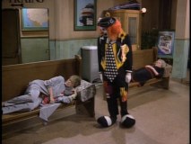 In another of "Bedtime Story"'s flashbacks, the girls are awakened by a cast of clowns in a train station when their train takes off a half-hour too early.