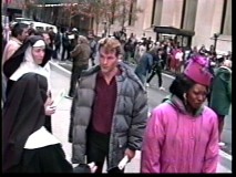 Patrick Swayze and Whoopi Goldberg bundle up on the Manhattan set of "Ghost." This and other behind-the-scenes glimpses are found in the "Ghost Stories" featurette.