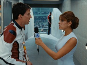 Johnny Blaze (Nicolas Cage) grants an exclusive interview to his long-lost love Roxanne (Eva Mendes).