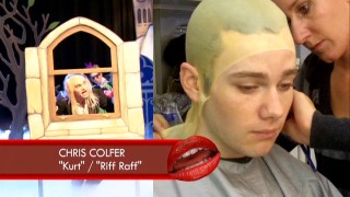 Chris Colfer is fitted for a bald cap to play Riff Raff in the Rocky Horror Glee Show.