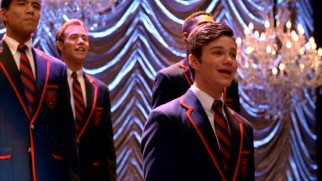 At sectionals, Kurt (Chris Colfer) sings with the Warblers of Dalton Academy.