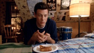 Finn (Cory Monteith) finds religion praying to his "Grilled Cheesus", only to lose it shortly thereafter (his faith, not the Jesus sandwich).
