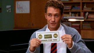 As if his perm and Mr. Rogers' sweater aren't enough inspiration, Glee Club moderator Will Schuester (Matthew Morrison) throws a Breadstix gift certificate into the mix.