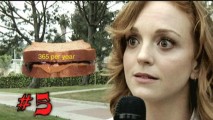 We discover fact #5 about Jayma Mays: she eats a peanut butter and jelly sandwich every single day, which the producers helpfully illustrate for us.
