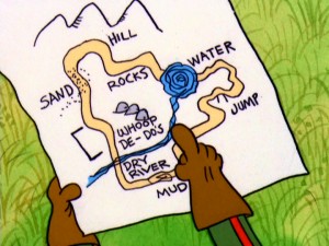 With this hand-drawn map, Peppermint Patty introduces the typical motocross course, complete with Whoop De-Do's.