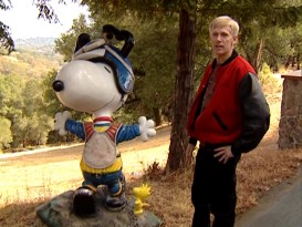 Craig Schulz, son of Peanuts creator Charles Schulz, comments on the authentic 1970s attire of this Motocross Snoopy statue in the featurette "Dust Yourself Off..., Charlie Brown."