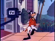 A television camera follows Goofy everywhere as he prepares to make "How to Ride a Horse" in the Disneyland anthology episode "The Goofy Success Story."
