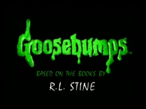 The signature Goosebumps series title logo drips down in 1990s bright green.
