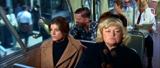 Elaine (Katharine Ross) is not pleased to see Ben in Berkeley, chasing after her bus.