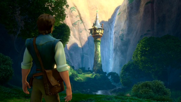 Flynn Rider happens upon the tower where Rapunzel spends her every moment in "Tangled."
