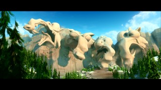 An homage to Mount Rushmore forms bearing four different likenesses of Ice Age's squirrel in the Blue Sky short "Scrat's Continental Crack-Up."