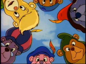 This is exactly what it looks like when you fall down and look up to see a sextet of Gummi Bears staring down at you.