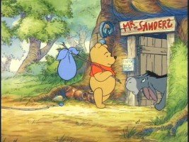 Pooh is surprised to see someone else living in his house under the name Sanders.