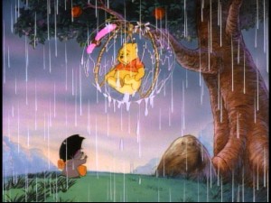 Raindrops keep falling on Pooh's head in "Bubble Trouble."