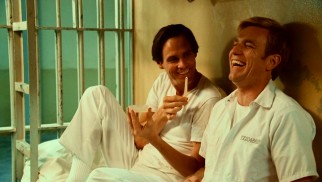 Bottom bunk buddies Steven (Jim Carrey) and Phillip Morris (Ewan McGregor) enjoy blowing bubbles in their unforeseen final moment as cellmates.