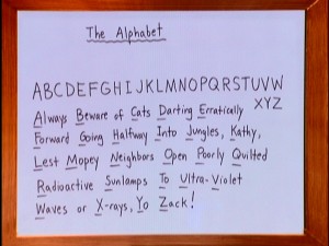 Demetri Martin gives us one way to remember the alphabet with this mnemonic exclamation.