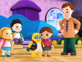Because this little girl's father is too incompetent to locate the bus stop, Special Agent Oso takes it upon himself to show the way.