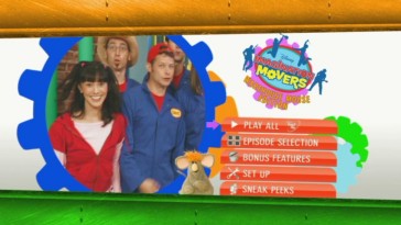 Nina and the Movers bounce around and within rotating gears on the disc's widescreen main menu.