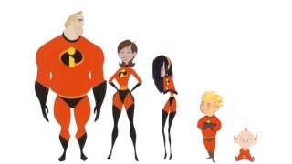 Concept art reveals the design of the Incredibles family.