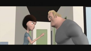 An unfinished shot of Bob and Helen's confrontation shows computer animation at work in "The Making of The Incredibles."