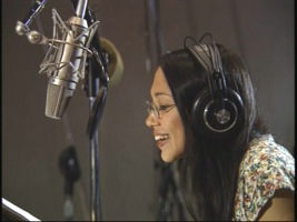 Irene Bedard records the voice of Pocahontas, as seen in on-set footage from "The Making of Pocahontas."