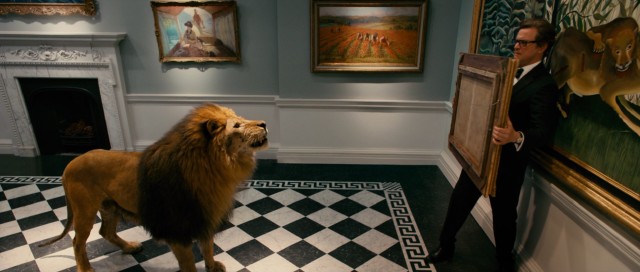 "Gambit" doesn't get too outlandish until Lionel's home security system, a lion, shows up to frighten Harry Deane (Colin Firth).