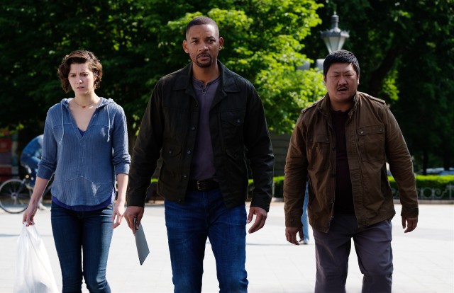Danny (Mary Elizabeth Winstead), Henry (Will Smith), and Baron (Benedict Wong) find themselves on the run from deadly agents in Ang Lee's "Gemini Man."