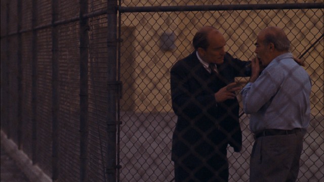 Corleone consigliere Tom Hagen (Robert Duvall) subtly gives some advice to incarcerated near-rat Frankie Pentangeli (Michael V. Gazzo) in one of the final scenes of "The Godfather Part II."