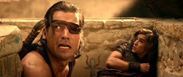 For most of the film, would-be king Horus (Nikolaj Coster-Waldau) has one eye and a mortal sidekick (Brenton Thwaites).