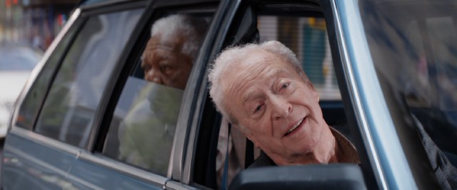 Old men (Morgan Freeman and Michael Caine) enjoy a relaxing drive under the influence of marijuana in "Going in Style."