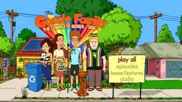 The DVDs' main menu makes use of a wider rendition of the cover's colorful artwork.