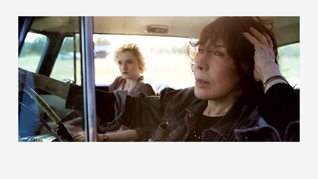 This sun-backed shot of Julia Garner and Lily Tomlin serves as Grandma's Blu-ray top menu image.
