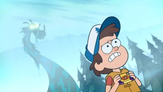 The Gobblewonker sneaks up on Dipper as he fidgets with a disposable camera.