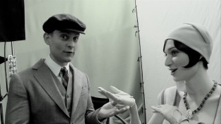In costume but not so in character, Tobey Maguire talks with Elizabeth Debicki in "Within and Without with Tobey Maguire."