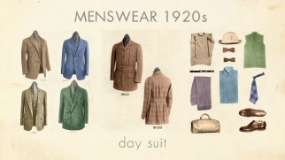Day suits, a staple of 1920s menswear, are featured in "Razzle Dazzle: The Fashion of the '20s."