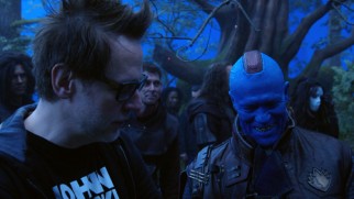 Director James Gunn pals around with his frequent collaborator Michael Rooker, in Yontu makeup in the making-of featurette.