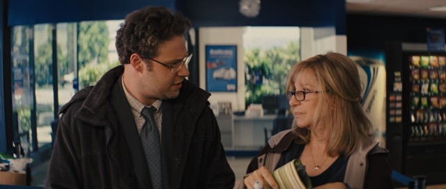 Not yet even on the road, Andy (Seth Rogen) and Joyce (Barbra Streisand) begin disagreeing with each other at the car rental counter.