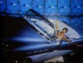 The Psychological Test Film presents a montage of widely varying clips, such as this woman in a car, and words.