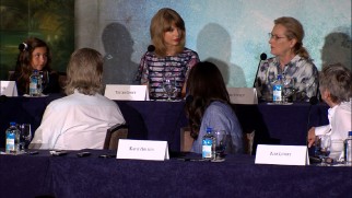 Taylor Swift and Meryl Streep, two female icons two generations removed, are seated next to each other at The Giver's New York press conference.