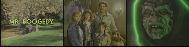 1980s child stars Kristy Swanson, David Faustino, and Benji Gregory are the kids, Richard Masur and Mimi Kennedy the parents in "Mr. Boogedy", an hour-long special vividly remembered by all who saw it as kids.
