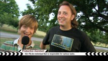 Making up for his lack of screentime in the film, Jason Earles gets to host "I Should Have Gone to Film School" and interview crew members like this production assistant in a Jack Bauer t-shirt.