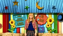 Hannah doesn't make for the most inconspicuous Waldo on the DVD's colorful main menu.