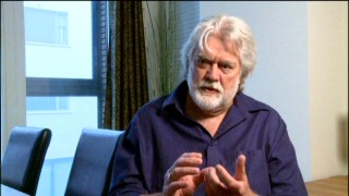 Gunnar Hansen may not be in the film very long, but he played Leatherface 36 years ago, so he gets pre-title billing and the main focus of behind-the-scenes featurette.