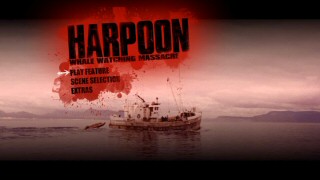 A harpoon serves as a cursor over the bloody listings of the DVD's main menu.