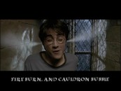 Harry's ear-smoking Bertie Bott's experience accompanies a fitting line of John Williams' Macbeth-inspired choral "Double Trouble" sing-along.