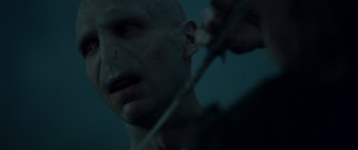After much discussion, Dark Lord Voldemort finally assumes a human form (Ralph Fiennes), give or take a nose.