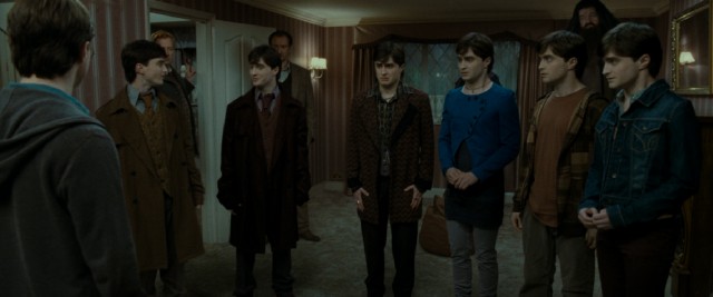 Six out of these seven Harry Potters (Daniel Radcliffe) are his friends under the influence of Polyjuice Potion.