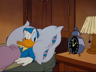 Donald Duck has some trouble getting to sleep in "Early to Bed."