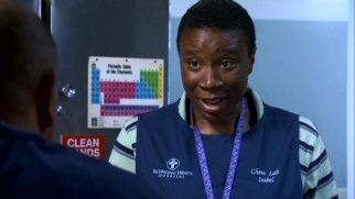 Homeless woman Isabel Walsh (recurring guest star Aisha Hinds) becomes a mother and a hospital lab messenger in Season 1.