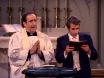 The Fonz sees Baptism as the way to his salvation in a season finale you wouldn't see today. That's Alfred's twin brother Fr. Anthony Delvecchio performing the sacrament.